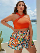 Conjunto Plus Size com Top Cropped e Shorts Florais Mariana