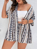 Conjunto Casual de Verão Plus Size com Camisa Listrada e Shorts Isabella