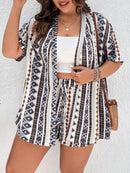 Conjunto Casual de Verão Plus Size com Camisa Listrada e Shorts Isabella
