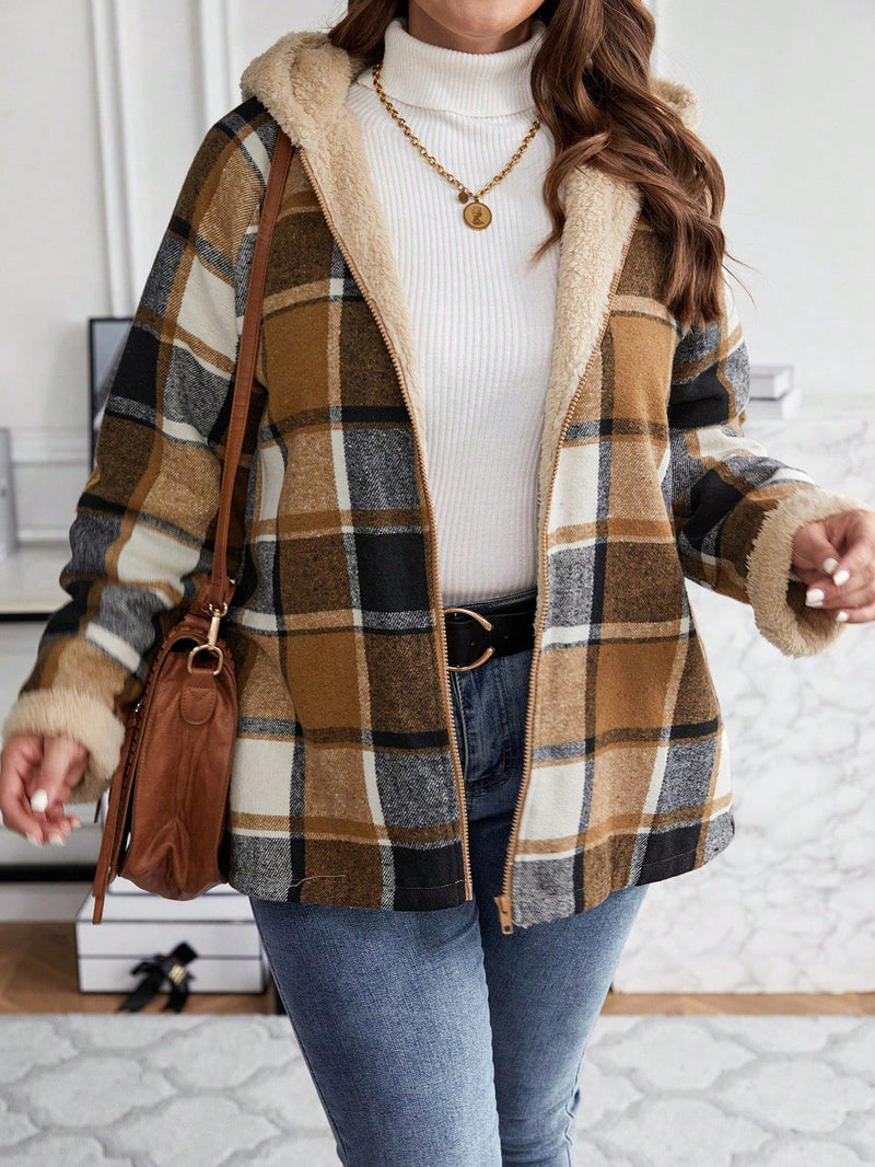 Casaco Lucia Xadrez com Forro de Pelúcia e Capuz