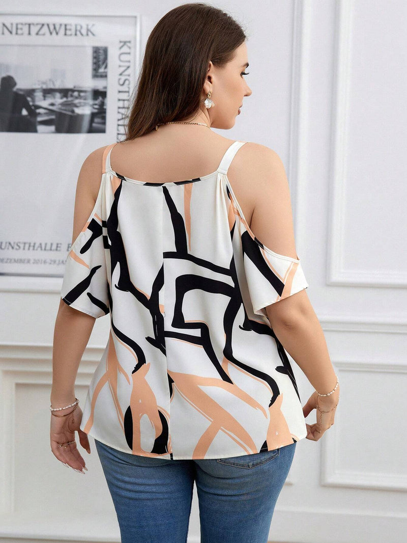 Camiseta De Ombro Aberto Com Correntes Plus Size Rebecca