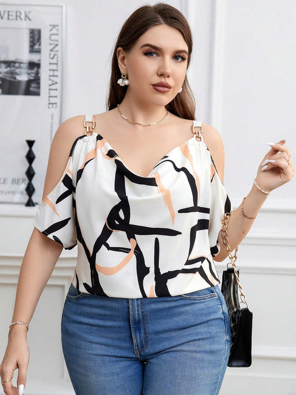 Camiseta De Ombro Aberto Com Correntes Plus Size Rebecca