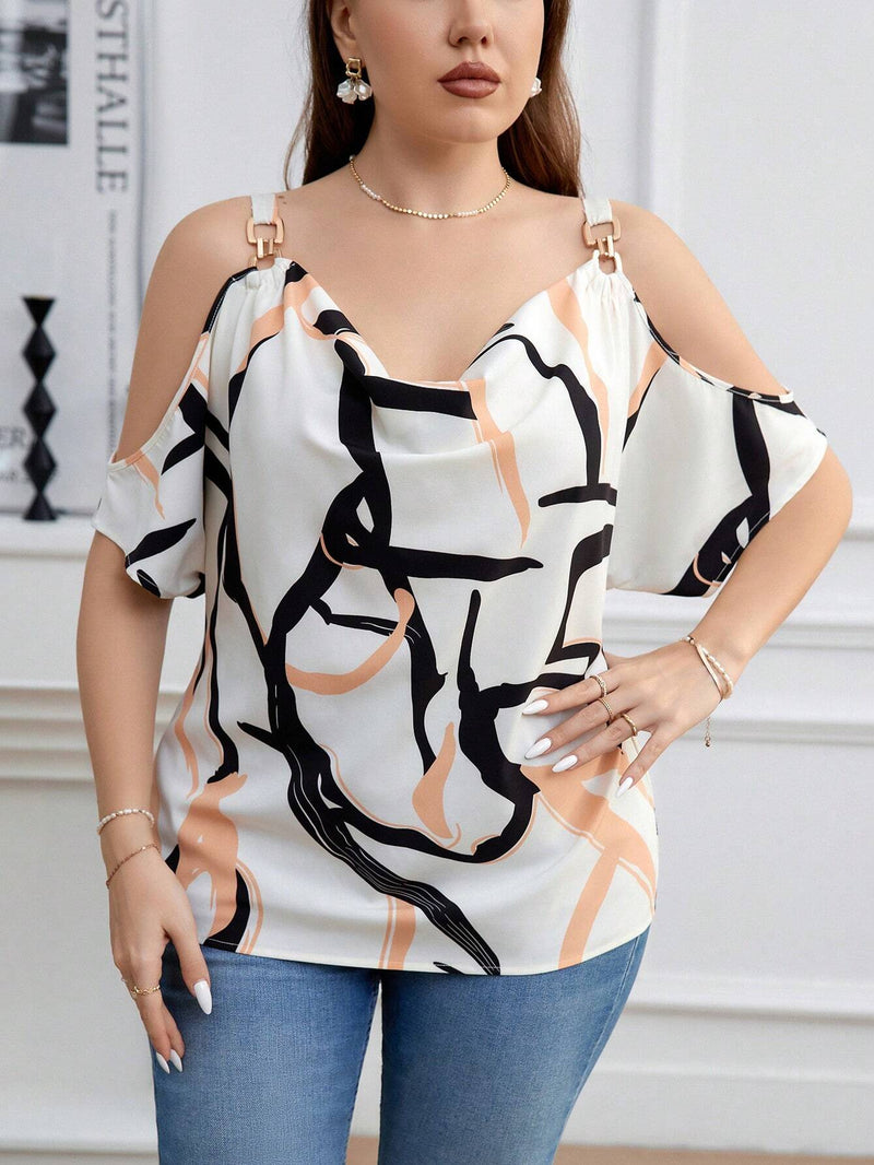 Camiseta De Ombro Aberto Com Correntes Plus Size Rebecca