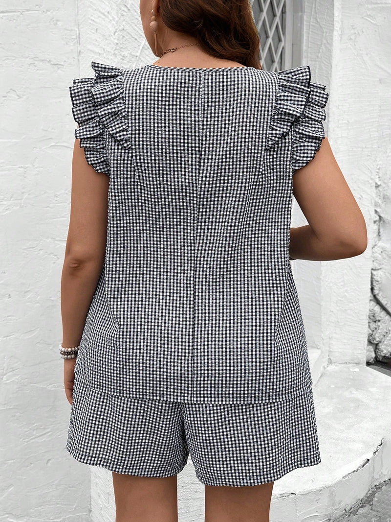 Conjunto Blusa de Manga Curta Xadrez e Short Mily