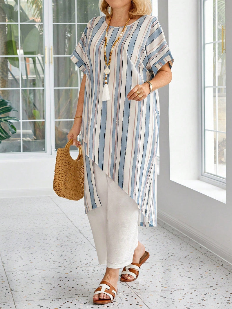 Conjunto com blusa estampada assimétrica Flavia