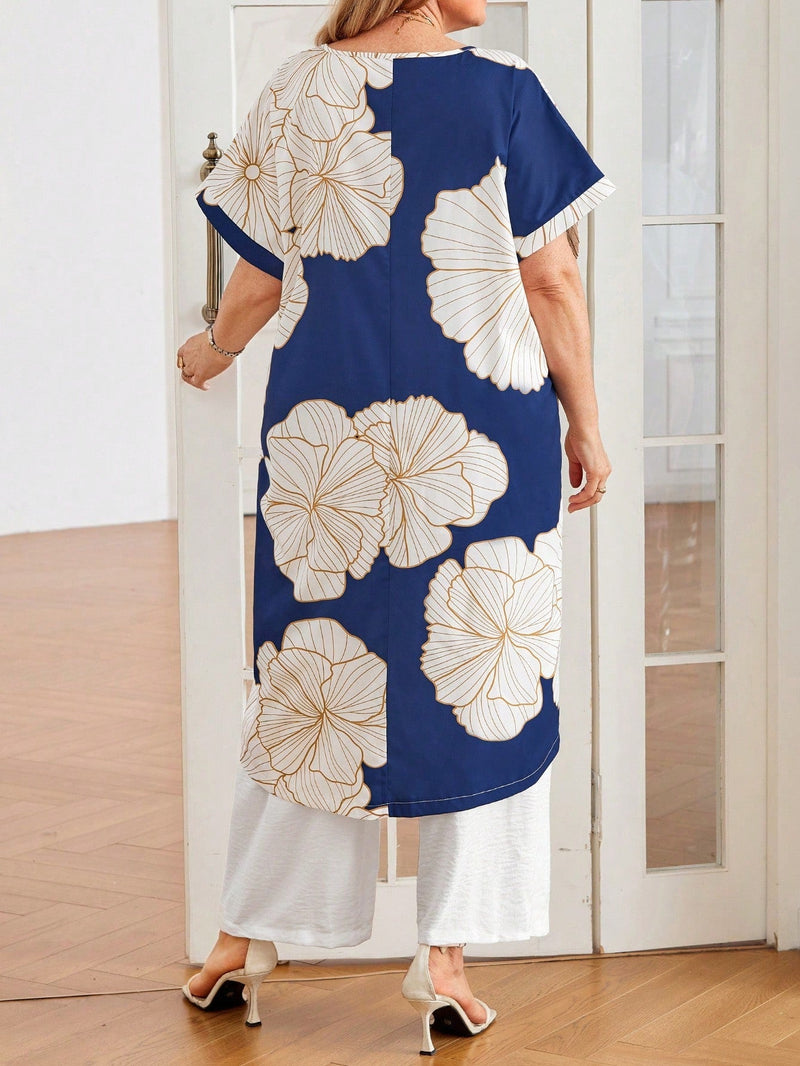 Conjunto com blusa estampada assimétrica Flavia