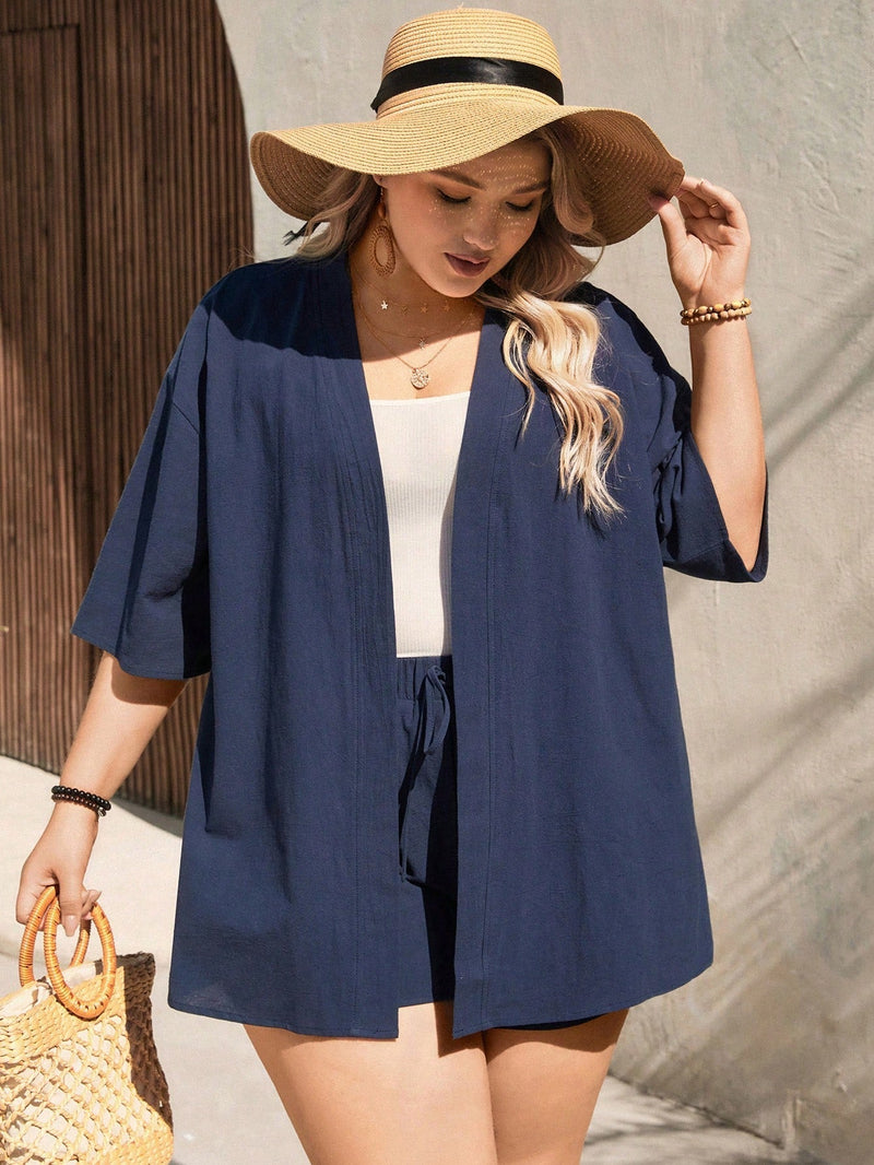 Conjunto Plus Size de Praia com Kimono e Shorts Letícia