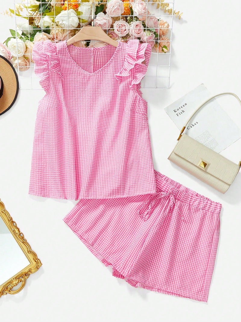 Conjunto Blusa de Manga Curta Xadrez e Short Mily