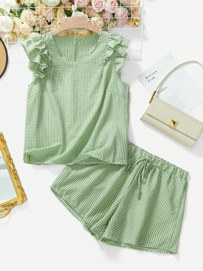 Conjunto Blusa de Manga Curta Xadrez e Short Mily