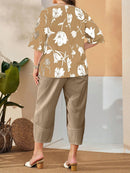 Conjunto Camisa com Estampa Floral e Calça Cropped Ivone