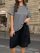 Conjunto Camiseta  Listrada Short de Perna Reta Jozy