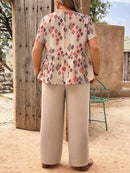 Conjunto Gola Redonda e Calça de Cor Sólida Gabs