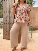 Conjunto Gola Redonda e Calça de Cor Sólida Gabs