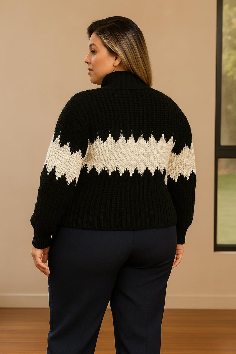 Blusa Tricot Bicolor Preto e Branco