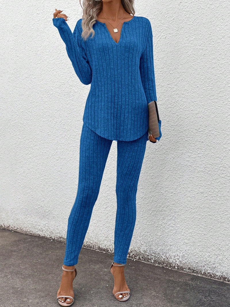 Conjunto Feminino canelado de calça e manga comprida  Beatriz