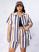 Conjunto com Gola Redonda Listrado Sthé