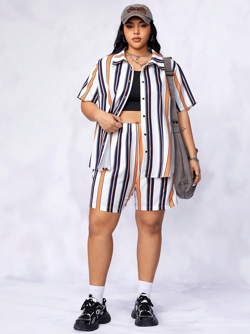 Conjunto com Gola Redonda Listrado Sthé