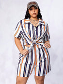 Conjunto com Gola Redonda Listrado Sthé