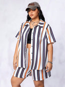 Conjunto com Gola Redonda Listrado Sthé