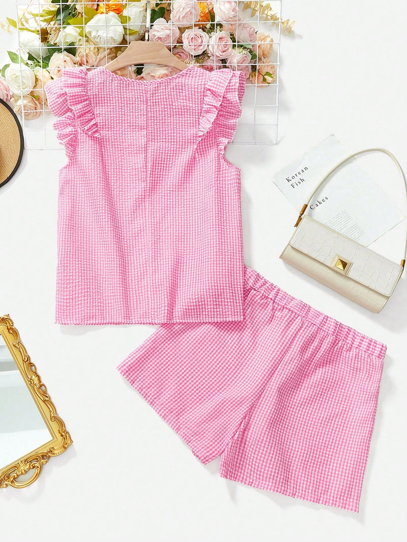 Conjunto Blusa de Manga Curta Xadrez e Short Mily