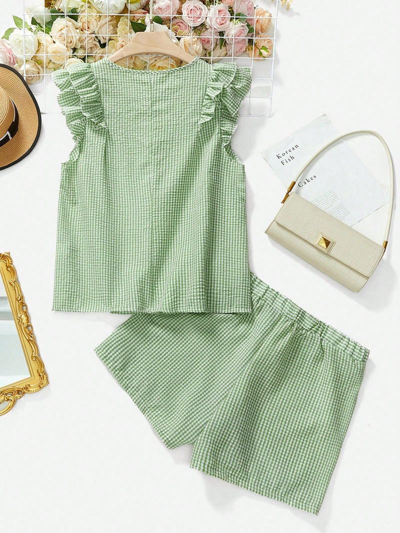 Conjunto Blusa de Manga Curta Xadrez e Short Mily