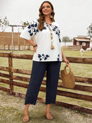 Conjunto Camisa com Estampa Floral e Calça Cropped Ivone