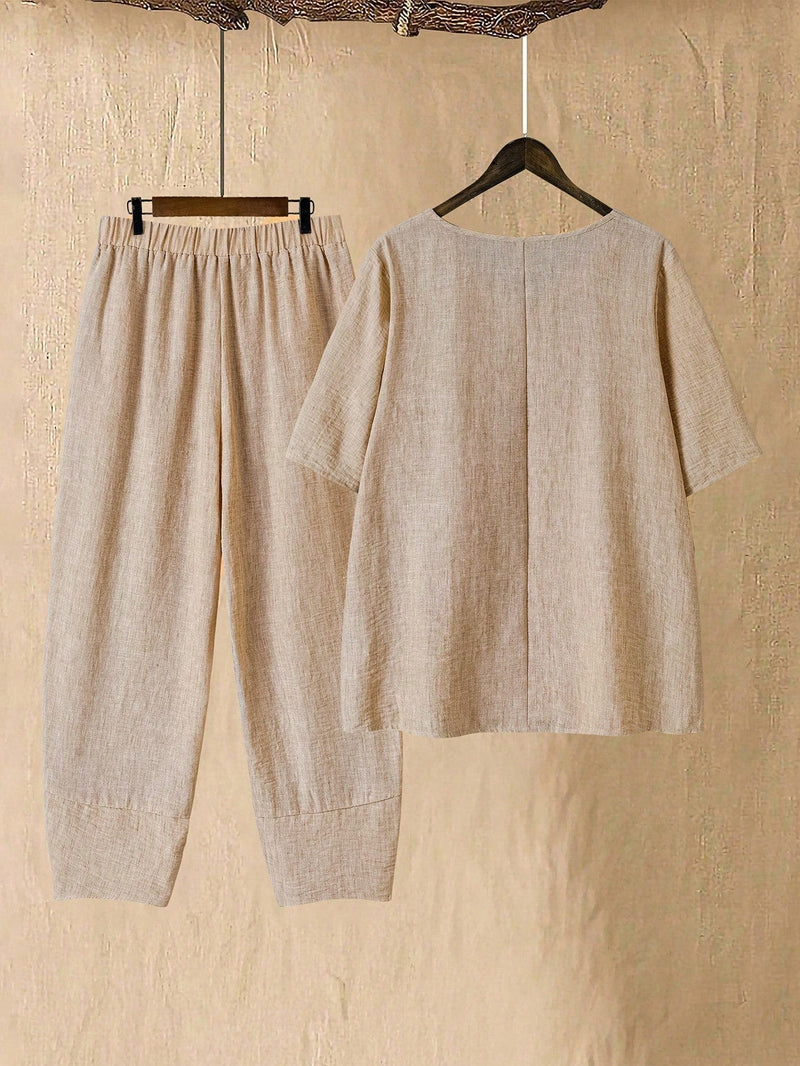 Conjunto Camisa com Estampa Floral e Calça Cropped Ivone