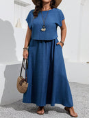 Conjunto Blusa e saia com decoração de bolso Rosana