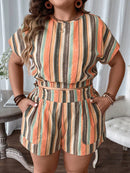 Conjunto Top de Manga Curta e Shorts com Estampa Colorida Luana