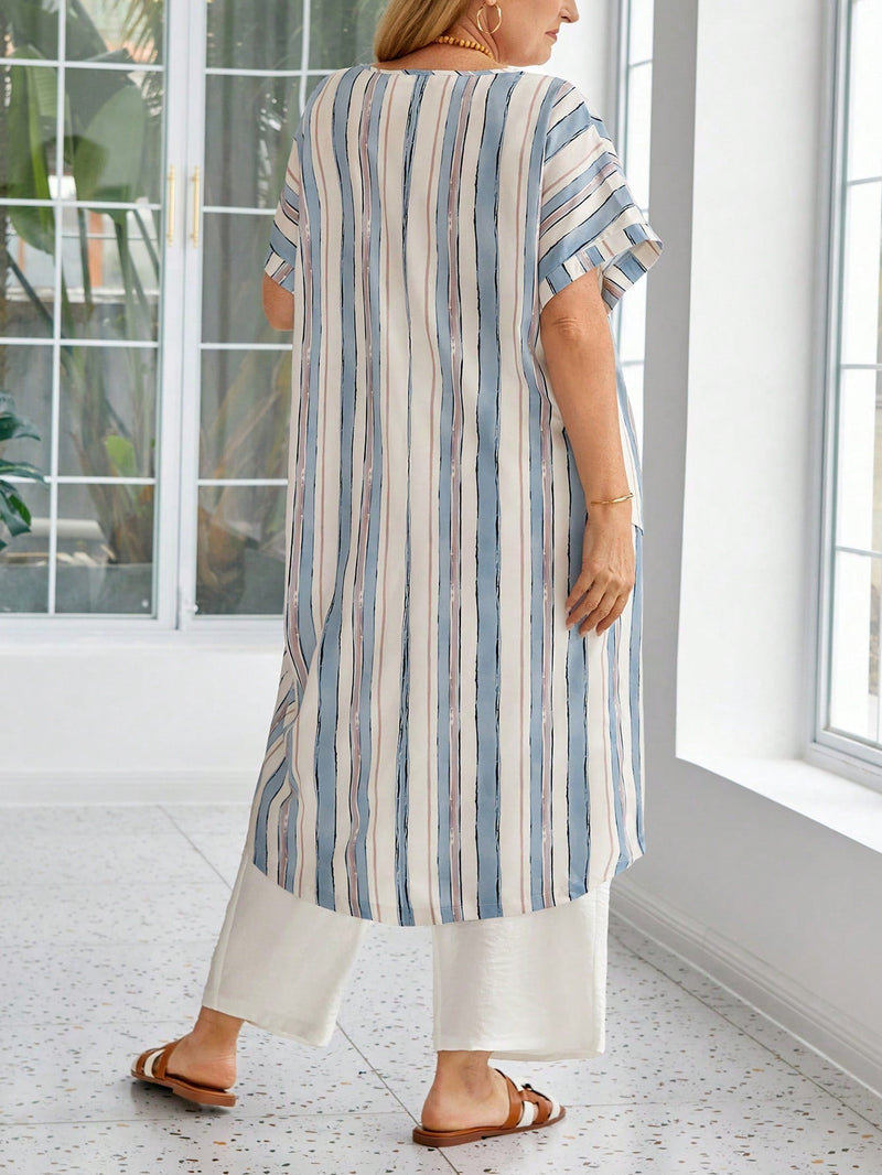 Conjunto com blusa estampada assimétrica Flavia