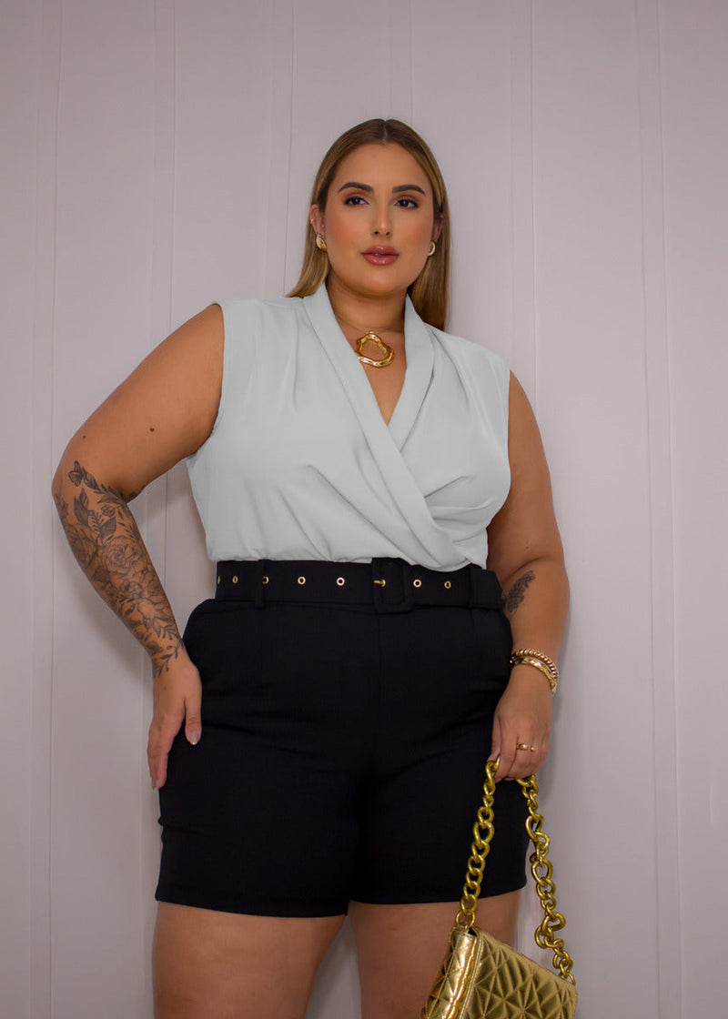 Blusa Manu Ellas Modas Plus Size Decote Cruzada Feminina