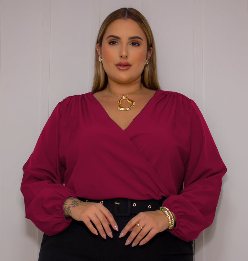 Blusa Feminina Cropped Manga Longa Bufante Solta Plus Size