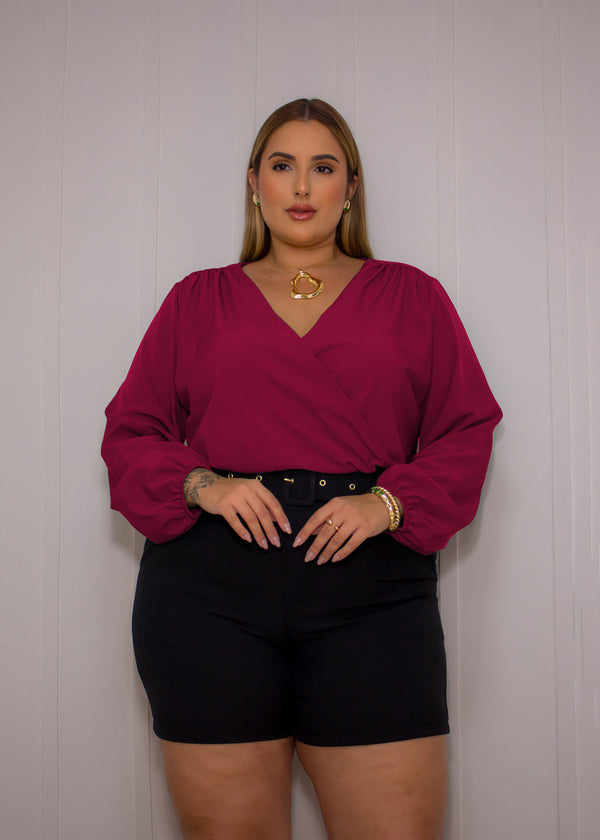 Blusa Feminina Cropped Manga Longa Bufante Solta Plus Size