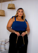 Blusa Cropped De Bico Feminino Plus Size Alça De Amarrar