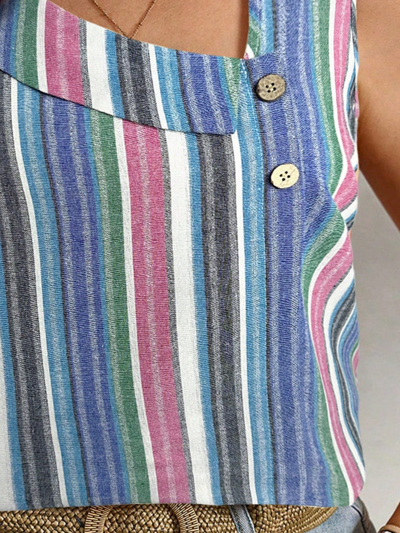 Blusa Sem Mangas Estampada Listrada e Floral - Katy