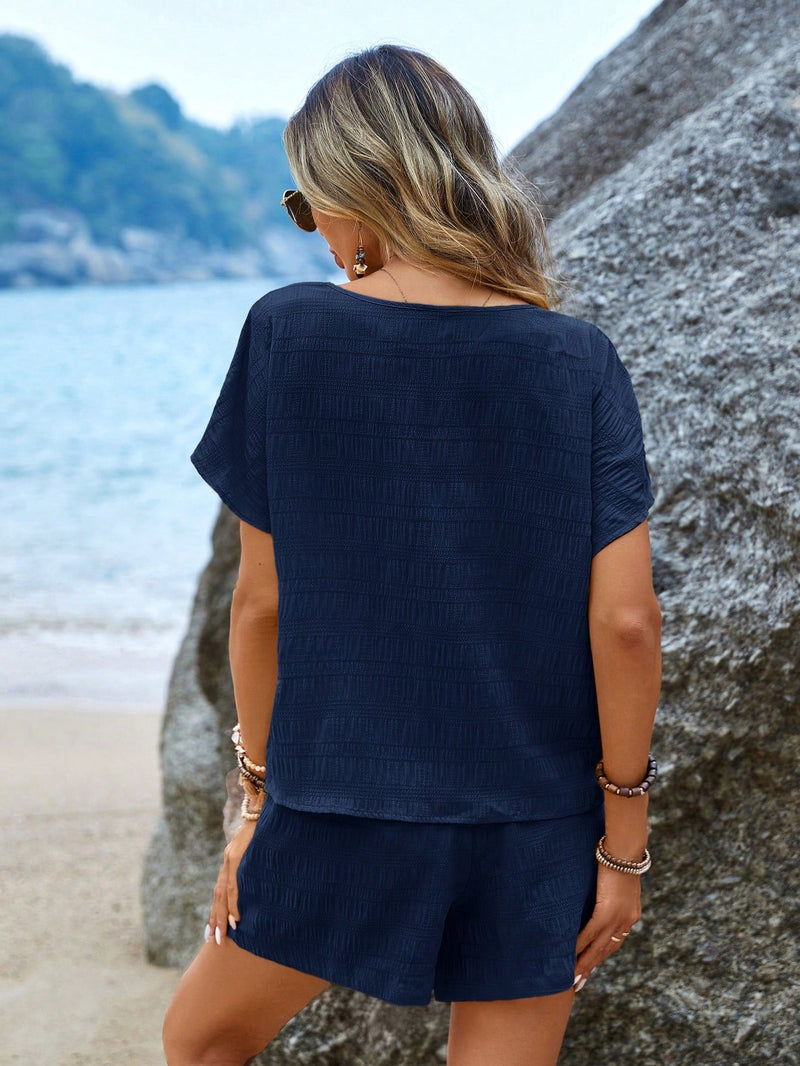 Conjunto Feminino texturizado de camiseta e short Marina