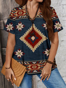 Blusa gola em v estampa geométrica Luna