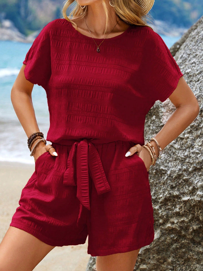 Conjunto Feminino texturizado de camiseta e short Marina