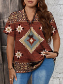 Blusa gola em v estampa geométrica Luna