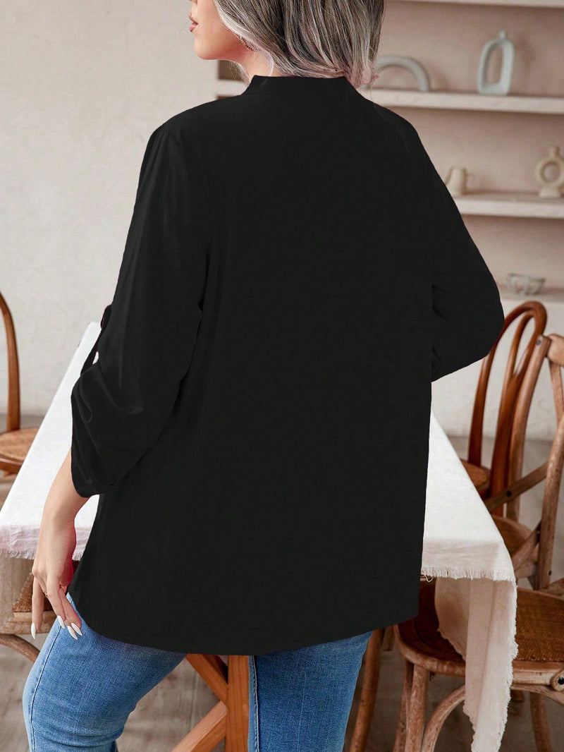 Blusa manga arregaçadas e estilo na gola Maria Laura