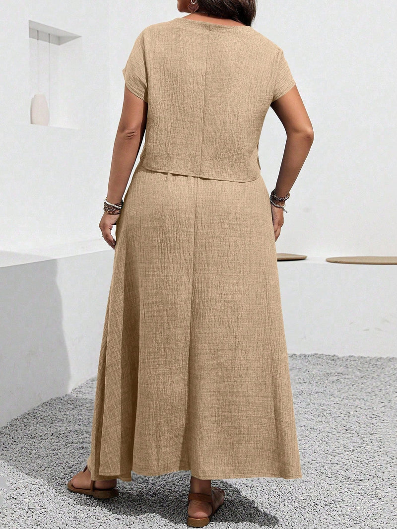 Conjunto Blusa e saia com decoração de bolso Rosana