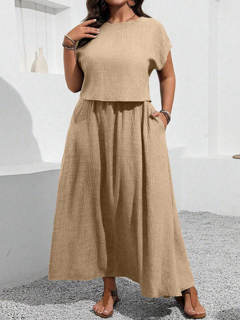 Conjunto Blusa e saia com decoração de bolso Rosana