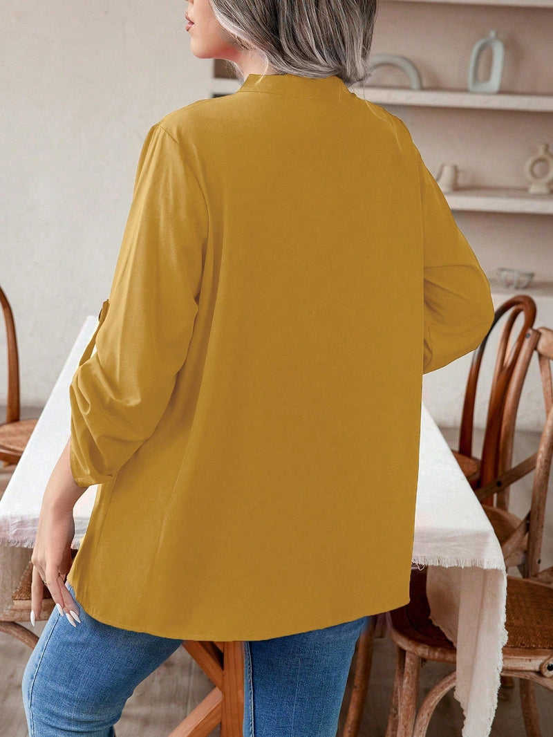 Blusa manga arregaçadas e estilo na gola Maria Laura