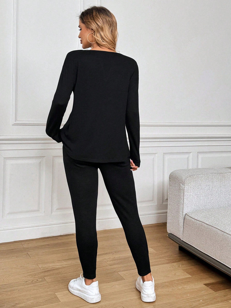 Conjunto Feminino canelado de calça e manga comprida  Beatriz