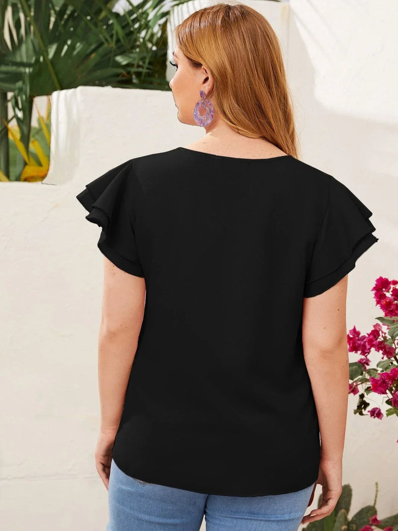 Blusa Com Manga Em Camadas Plus Size - Evie
