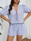 Conjunto Plus Size Listrado de Verão com Camisa e Shorts Beatriz