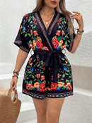 Macacão Estampado Floral com Decote V Anna