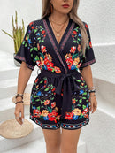 Macacão Estampado Floral com Decote V Anna