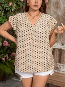 Blusa Estampada Floral com Decote V e Manga Curta Plus Size - Vivian