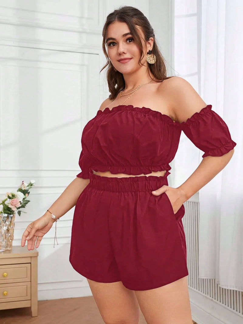 Conjunto Plus Size Casual com Babados e Cintura Franzida Renata